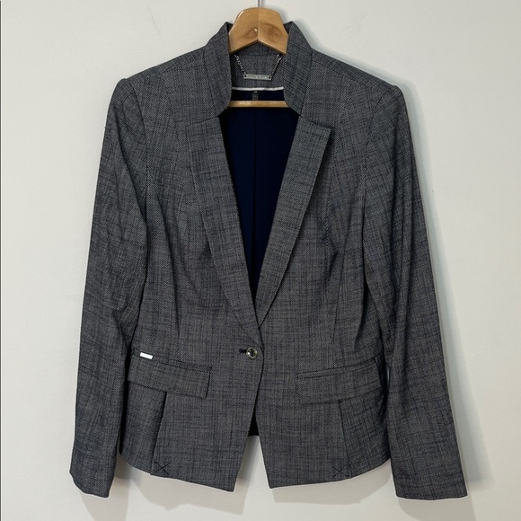 White House Black Market Women's Blazer Size 10 Blue White Office Business - Picture 14 of 15